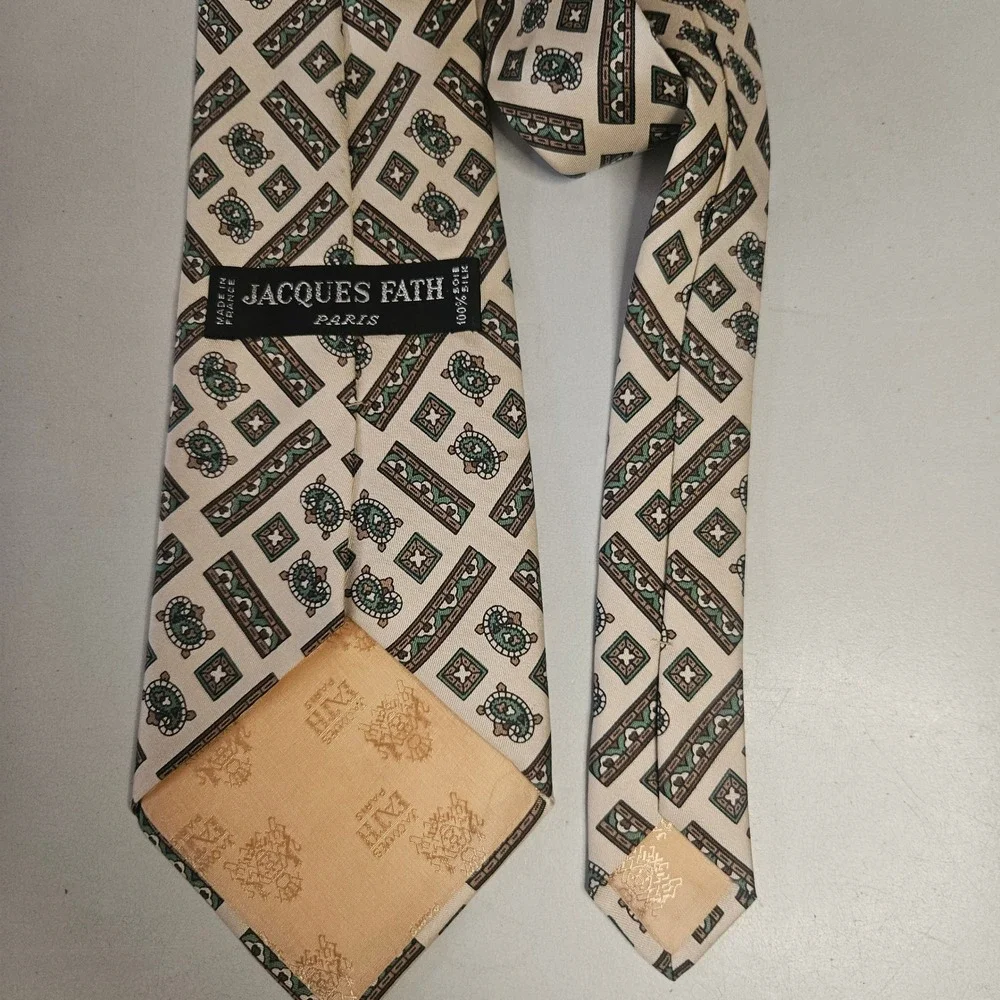 Jacques Fath Paris Mens Silk Tie Lot of 3 Vintage Paisley Geometric Chain France